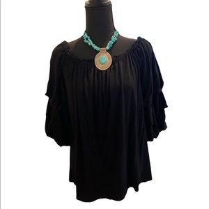 VINCE CAMUTO Black Peasant Boho Hippie Shirt Top Size XL Coachella festival